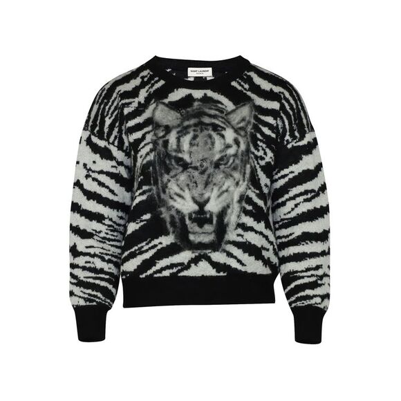 Saint Laurent Tiger Intarsia Jumper in Black Mohair
